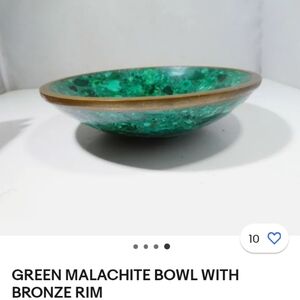 Malachite Bowl With Bronze /Gold Rim Vintage